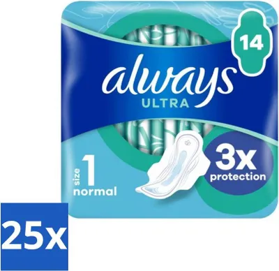 Obrázok produktu pre Always – dámske vložky – Ultra Normal Plus – 14 dámske vložky – výhodné balenie – 25 kusov