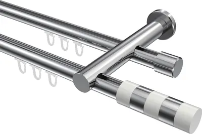 Produktbild von Interdeco Innenlaufstange / Gardinenstange mit Innenlauf Chrom, Typ Platon Mavell (Zylinder Bicolor), 20 mm Ø 2-läufig, 160 cm
