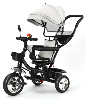 Produktbild von Kinder-Dreirad - 6-in-1 mit Schiebestange - Sicherheitsgurt - Aufbewahrungskorb - Traglast >20 kg - 1–5 Jahre - Grau