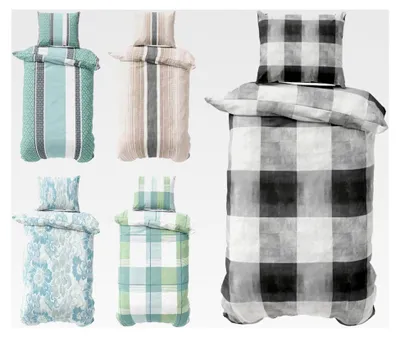 Produktbild von Biber Bettwäsche 135x200 cm Feinbiber Winter Bettbezug Set Kissenbezug 80x80 cm kariert Grau Weiss mit verdecktem Reißverschluss