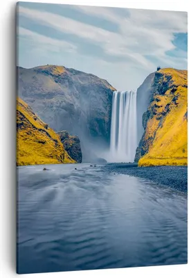 Produktbild von Bild auf Leinwand - Leinwandbild - Einteilig - Wasserfall Berge Skogafoss - 50x70cm - Wand Bild - Wanddeko - Wandbilder - Leinwanddruck - Wanddekoration - Leinwand bilder - Wandbild - PA50x70-5180