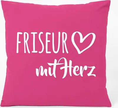 Produktbild von Huuraa Kissen Friseur mit Herz 40x40cm mit Füllung Fuchsia Baumwolle Dekokissen Geschenkidee