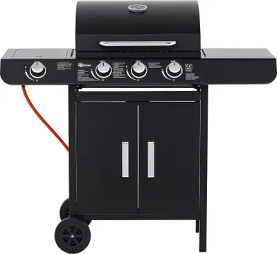 Produktbild von Gasgrill mit 3 Hauptbrennern + 1 Seitenbrenner, Ablage, rostfreier Stahl, schwarz, 110 x 50 x 100 cm