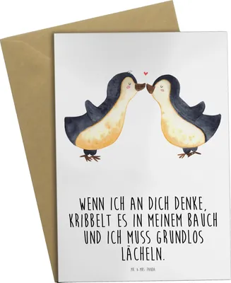 Produktbild von Mr. & Mrs. Panda neujahrskarte Pinguine Kuss - Weiß - Geschenk, Freundin, weihnachtskarten, Valentinstag, für Partner, Hochzeitstag, osterkarte, vatertagskarte, Frauen