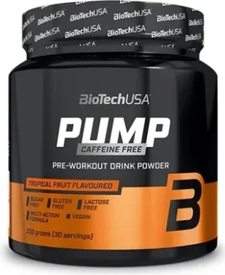 Produktbild von BioTech USA Pump Caffeine Free 330 g Zitroneneistee / Pump Booster / Stimulanzienfreies Pre-Workout-Getränkepulver mit Aminosäuren, Pflanzenextrakten, Vitaminen, Mineralien und Süßungsmitteln