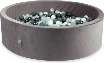 Produktbild von Bällebad 130x40 Samt Lila – Mit 700 Bällen / Perlmutt, Grau, Weiß, Transparent, Graphit-Metallic