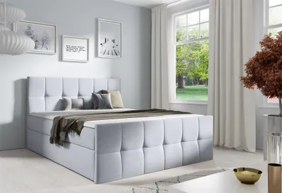 Produktbild von Boxspringbett Schlafzimmerbett CARMEN LUX 160x220cm Stoff Monolith Hellgrau