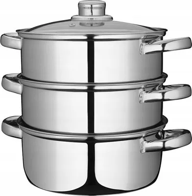 Produktbild von Dampfgarer Set Edelstahl 4-teilig 2,8L Topf 20 cm mit Glasdeckel für Induktion