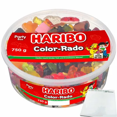 Produktbild von Haribo Color-Rado Fruchtgummi Lakritz Mischung (750g Runddose) + usy Block