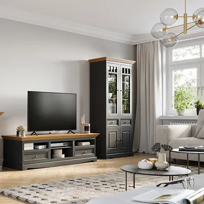 Produktbild von Wohnzimmer Set, Massivholz in grau mit Eiche Optik BORMIO-163, 2-teilig