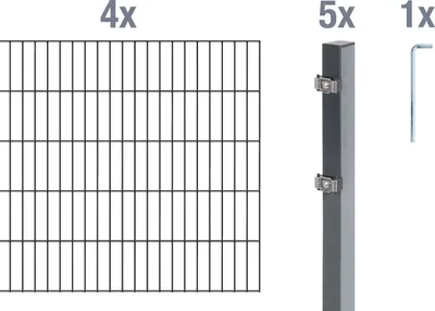 Produktbild von Alberts Doppelstabmatten Zaun, Höhe 100 cm, Länge 8 m, Zaun-Komplettset zum Einbetonieren, anthrazit, Pfosten 60x40 mm