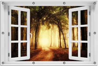 Produktbild von Wallario Outdoor-Poster für Garten oder Balkon 80 x 120 cm: Sonnenuntergang auf dem Waldweg