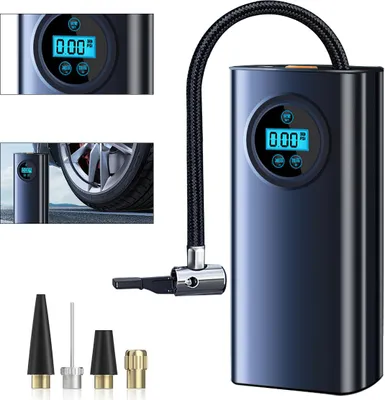 Produktbild von Akku-Luftpumpe Luftpumpe Kompressor-Reifenfüller mit LCD-Display,mit 3 Düsenadaptern
