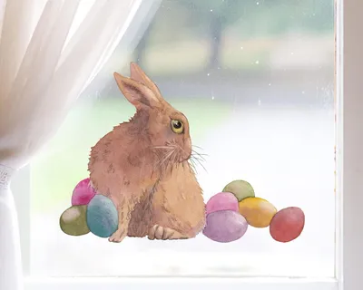 Produktbild von Fensterbild für Ostern - Hase Fritz - selbstklebend und wiederverwendbar - handgezeichnet von Kristin Franke