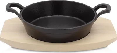 Produktbild von Karl Krüger 82018 Gusseisen Brat- und Servierpfanne Toledo mit Holzteller - emailliert - 18 cm - schwarz