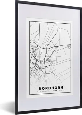 Produktbild von MuchoWow® Gerahmtes Poster Stadtplan - Karte - Nordhorn 40x60 cm - Poster mit Schwarzem Bilderrahmen Wandposter Rahmen Foto Bilder - Poster in Rahmen