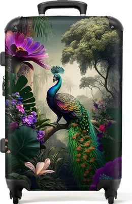 Obrázek produktu pro NoBoringSuitcases.com® Velký kufr - Peacock - Flowers - Jungle - Rainbow - Feathers - Combination Lock TSA - Hard Shell Trolley 4 Wheels - 72 litrů - Cestovní kufr - 66 cmKufr Medium 67x43x25 cm, 72L,