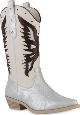 Produktbild von VAN HILL Damen Cowboystiefel Stiefel Spitze Western Schuhe 841113, Farbe: Silber Beige, Größe: 39