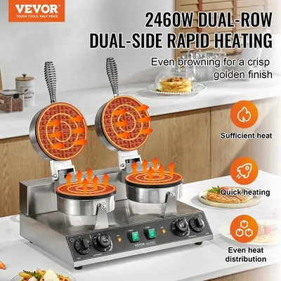 Obrázok produktu pre Komerčná vaflovačka s dvojitou hlavou, okrúhla vaflovačka 2460 W, nepriľnavá