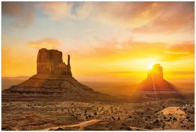 Produktbild von Wallario Premium Glasbild, freischwebende Optik, kräftige Farben, Größe 90 x 60 cm Motiv Monument bei Sonnenuntergang