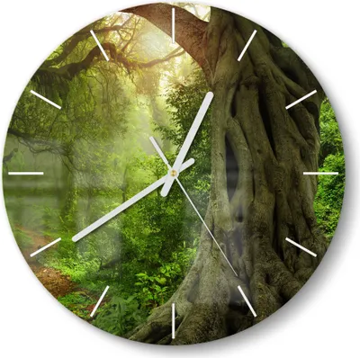 Produktbild von DEQORI Glasuhr Ø30 cm Modern 'Urwaldgeheimnis' Wanduhr Glas Uhr Design leise Küchenuhr