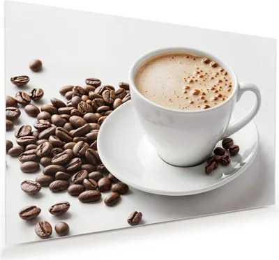 Produktbild von Glasbild 90x60cm in XXL für Wohnzimmer, Schlafzimmer Motiv Kaffeetasse und Bohnen
