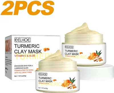 Produktbild von 2x 50g Kurkuma Schlammmaske, Akne Entferner Kurkuma Ton Gesichtsmaske, Tiefenreinigung Feuchtigkeitsspendende Anti-Aging Gesichtsmaske