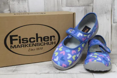 Produktbild von Fischer Mädchen Klett-Hausschuh blau mit bunten Herzchen 36
