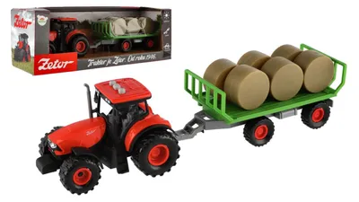 Produktbild von Zetor-Traktor mit Anhänger und 36-cm-Kunststoffballen, mit Schwungrad, batteriebetrieben, mit Licht und Sound, in einer Schachtel (39 x 13 cm)