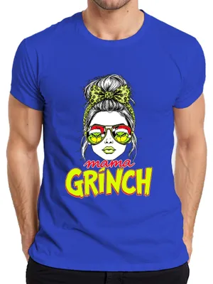 Zdjęcie produktu dla mama GRÍNCH Prezent Świąteczny Matka Śmieszna Grinchmama Retro Koszulka Męska, Niebieski, XL