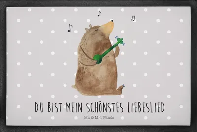 Produktbild von Mr. & Mrs. Panda Fußabtreter Bär Lied 50 x 75 cm - Grau Pastell - Geschenk, fußmatte, Teddy, Frau, Schmutzmatte, Liebe, Valentinstag, Schmutzfangmatte, Herz, Gummimatte