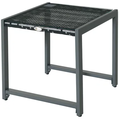 Produktbild von Gartentisch Garten Beistelltisch Tisch Gartenmöbel mit Hartglas Polyrattan + Aluminium Grau 50 x 49,5 x 50 cm