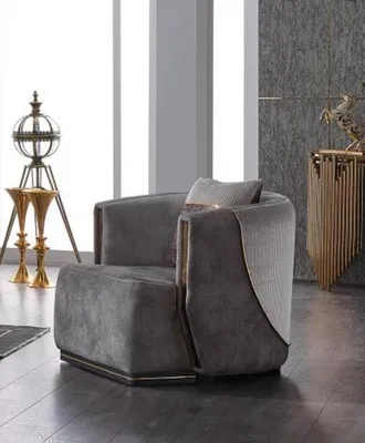Produktbild von Luxus Graue Sofagarnitur Dreisitzer mit Sessel Modernes Set Couchen Sofa