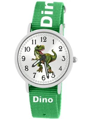 Produktbild von T-Rex Kinderuhr Armbanduhr Jungen Mädchen Lernuhr 5ATM Dino Armband grün weiss 5101