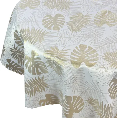 Produktbild von Zweiseitige Fleckabweisende Tischdecke Monstera-Blätter golden Z-2771 Durchmesser: Ø 120 cm