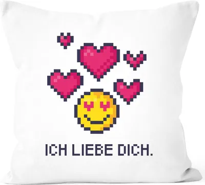 Produktbild von Kissenbezug Geschenk Liebe Gamer Zocker Pixel Spruch "Ich liebe dich" Kissenhülle Moonworks® weiß unisize