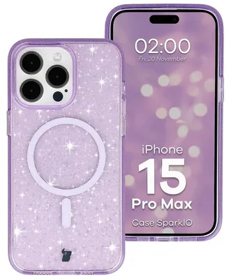 Produktbild von Glitzer Hülle mit Magnetring für iPhone 15 Pro Max, Bizon Case SparklO, Transparent-Violet mit Glitzer