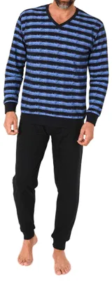 Produktbild von Normann Herren langarm Schlafanzug mit Bündchen – Pyjama in toller Streifenoptik ; marine , 50