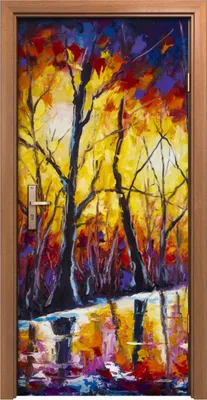 Produktbild von Türposter 90x200 cm Türaufkleber Türtapete Türfolie Klebefolie Ausdrucksstarke Malerei Abend Park