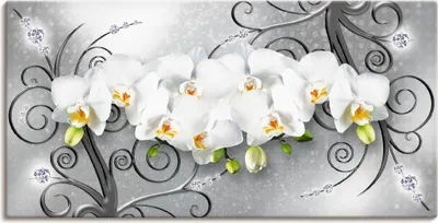Produktbild von ARTland Leinwandbild weiße Orchideen auf Ornamenten Größe: 100x50 cm