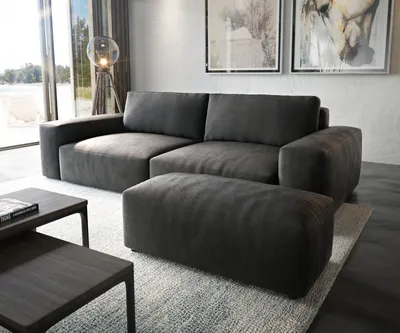 Produktbild von DELIFE Big-Sofa Lanzo XL 270x130 cm Mikrofaser Vintage Anthrazit mit Hocker
