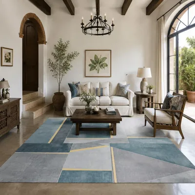 Image de Tapis lavable, dimensions 120 x 120 cm, motif géométrique