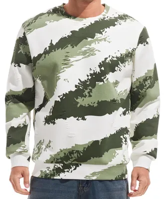Produktbild von Herren Fleece-Sweatshirt Crewneck Casual Gefüttert Tarnmuster Weiß Grün XXL