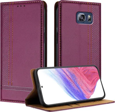 Produktbild von Handyhülle für Samsung Galaxy S6 Edge+ Leder Flip Klappbare Schutzhülle mit Standfunktion Lila