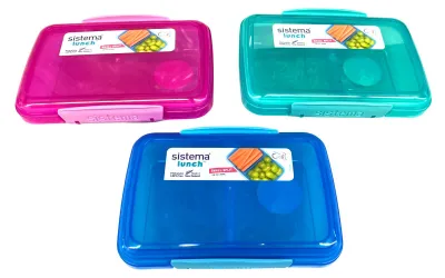 Produktbild von Sistema Lunchbox 6er Set Vorteilspack Familienset small Split 2fach unterteilt 350 ml 2x pink 1x lila 1x grün 2x blau 41518 - 5000095