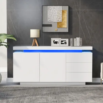 Produktbild von Sideboard Schrankmit LED Licht,Beistellschrank Standschrank Kommode Highboard Anrichte Möbel 2 Türen 3 Schubladen Wohnzimmer