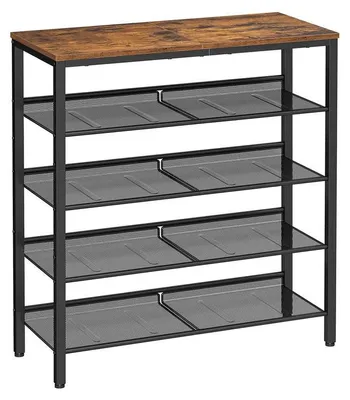 Produktbild von Schuhregal - 5 Ebenen - Spanplatte/Stahl - Vintage Braun-Schwarz - 75 x 30 x 93 cm