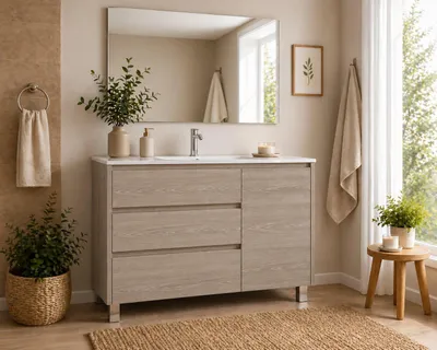 ORIGEN BATH VOLUM Badmöbel mit Waschbecken, 3 Schubladen + Tür, 120x45 cm, Smoky-Eiche