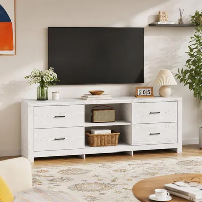 Produktbild von TV-Lowboard 180x40x65cm Ahorn-Optik, Fernsehschrank mit 4 Schubladen & 2 offenen Fächern, Kippschutz, für Fernseher bis 80 Zoll