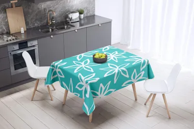 Tischdecke 140x140 cm, Polyester, wasserabweisend, türkis-weiß